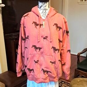 C.E. Schmidt Pink Fleece Hoodie with Horse Print